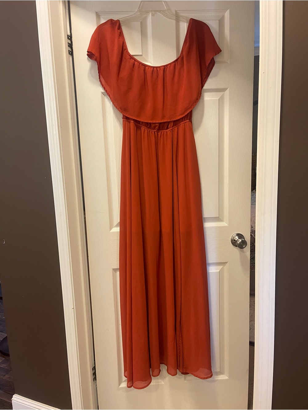 Baltic Born Rust Orange Maxi Dress with Flutter Overlay